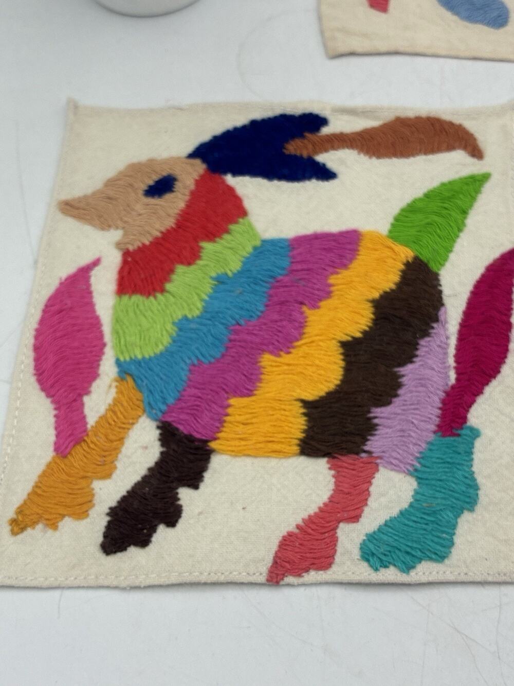Vintage Otomi Tenango Hand Embroidered Rabbit Animal Textile 5”